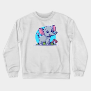 Cute Elephant Smiling Cartoon Vector Icon Illustration Crewneck Sweatshirt